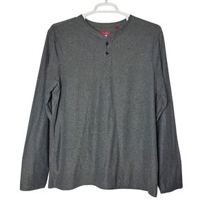 Bruno Milano Mens Henley Shirt Large Gray Long Sleeve Super Soft Stretch Casual